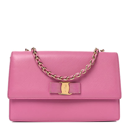 Salvatore Ferragamo Printed Calfskin Vara Bow Chain Flap Crossbody Fuchsia 1 of 9