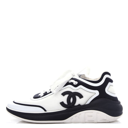 Chanel Lycra Womens CC Sneakers 36.5 White Black 1 of 11