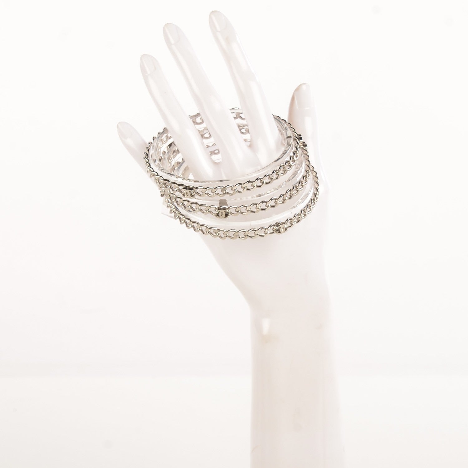 Chanel Translucent Resin Chain CC Bracelet Set of 3 Silver 2 of 7
