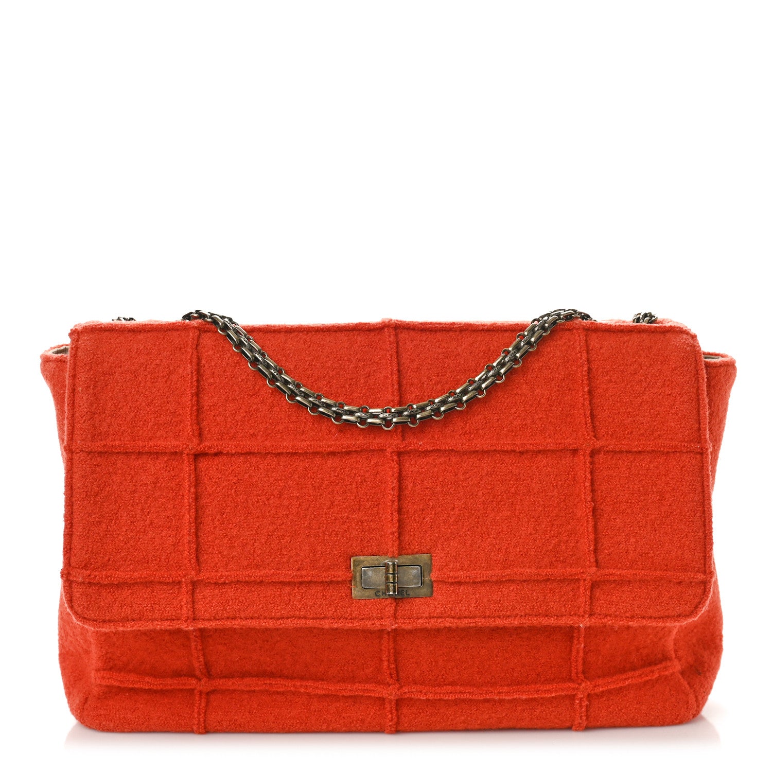 Chanel Wool Jumbo Chocolate Bar Mademoiselle Flap Orange 1 of 10