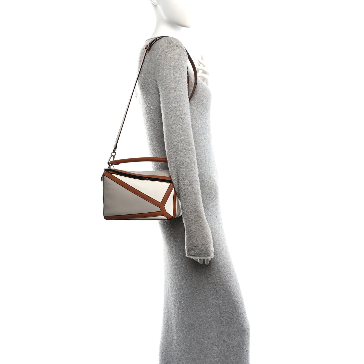Calfskin Small Graphic Puzzle Bag Ghost Soft White