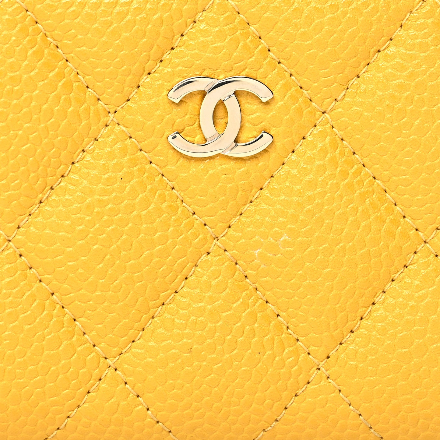 Caviar Quilted Zip Coin Purse Yellow