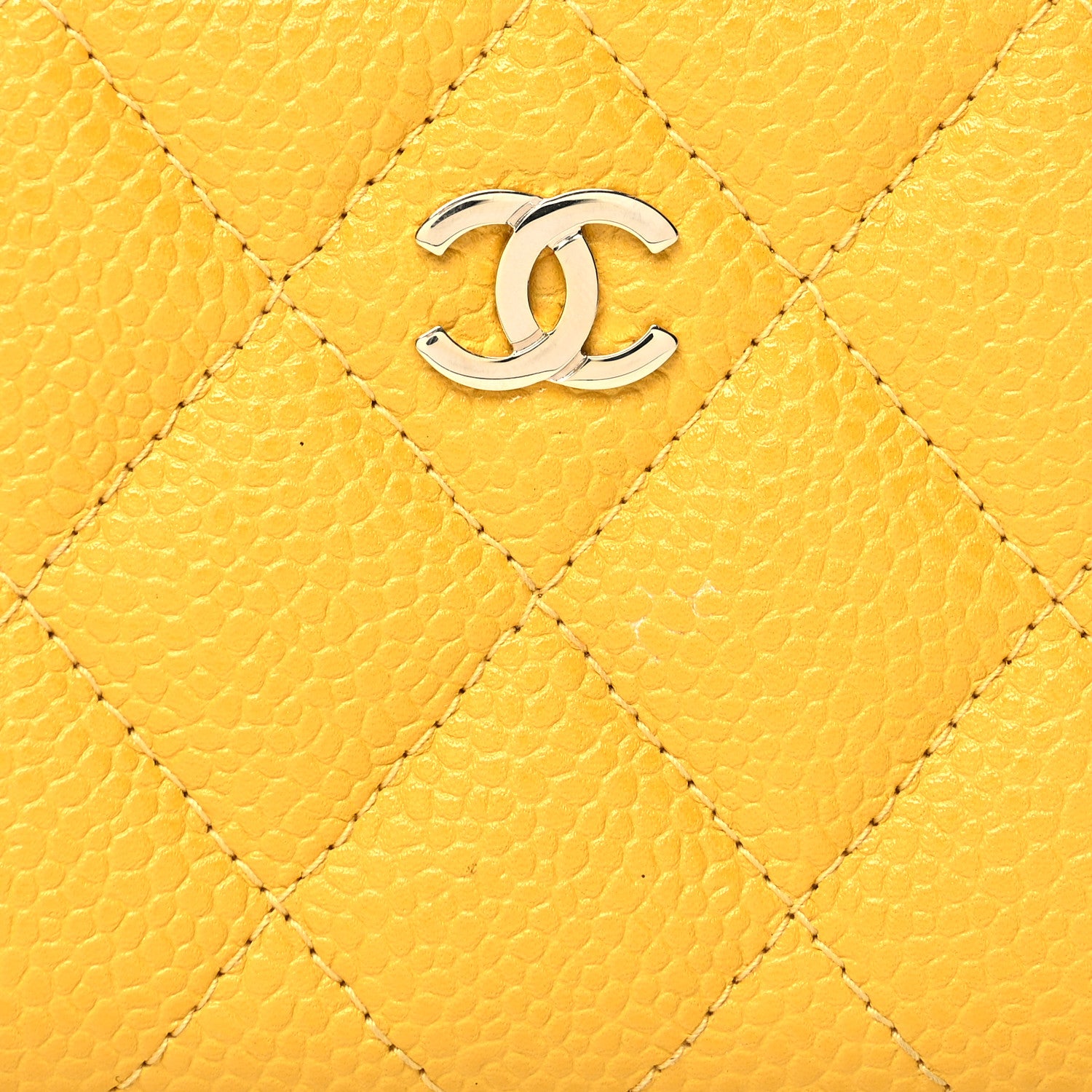 Chanel Caviar Quilted Zip Coin Purse Yellow 8 of 11
