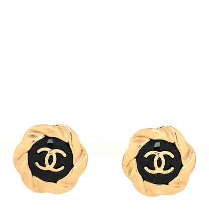 Chanel Metal Resin CC Earrings Black Gold 1 of 4