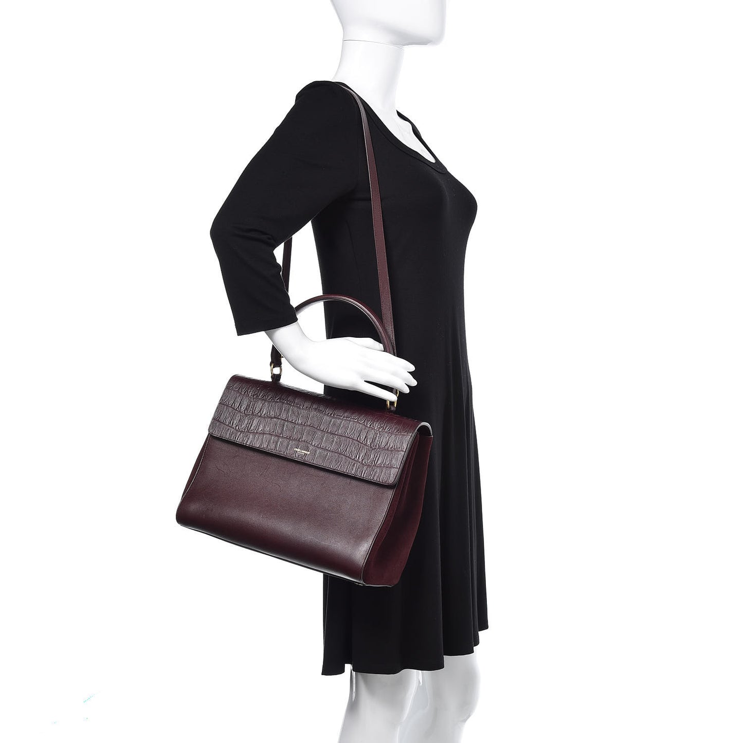 Calfskin Crocodile Embossed Medium Moujik Top Handle Bag Amarena