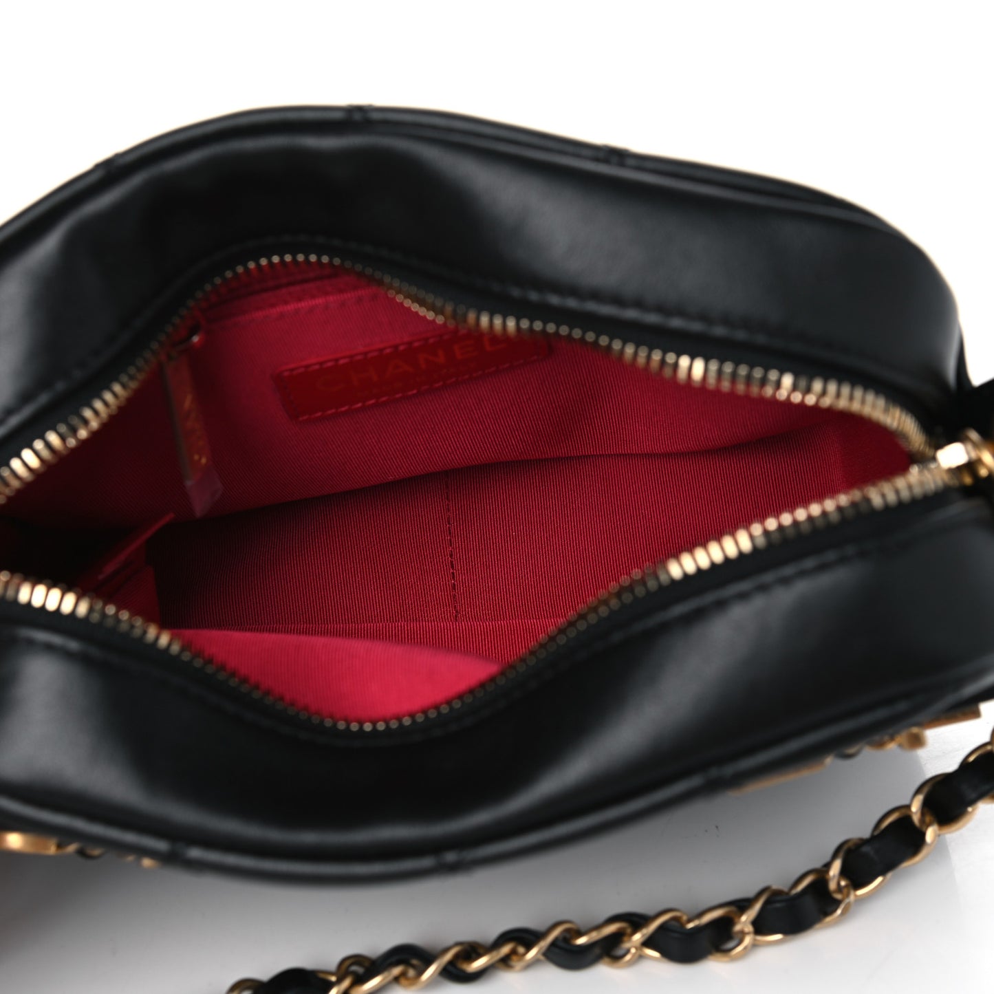 Calfskin Quilted Enchained Camera Case Bag Black