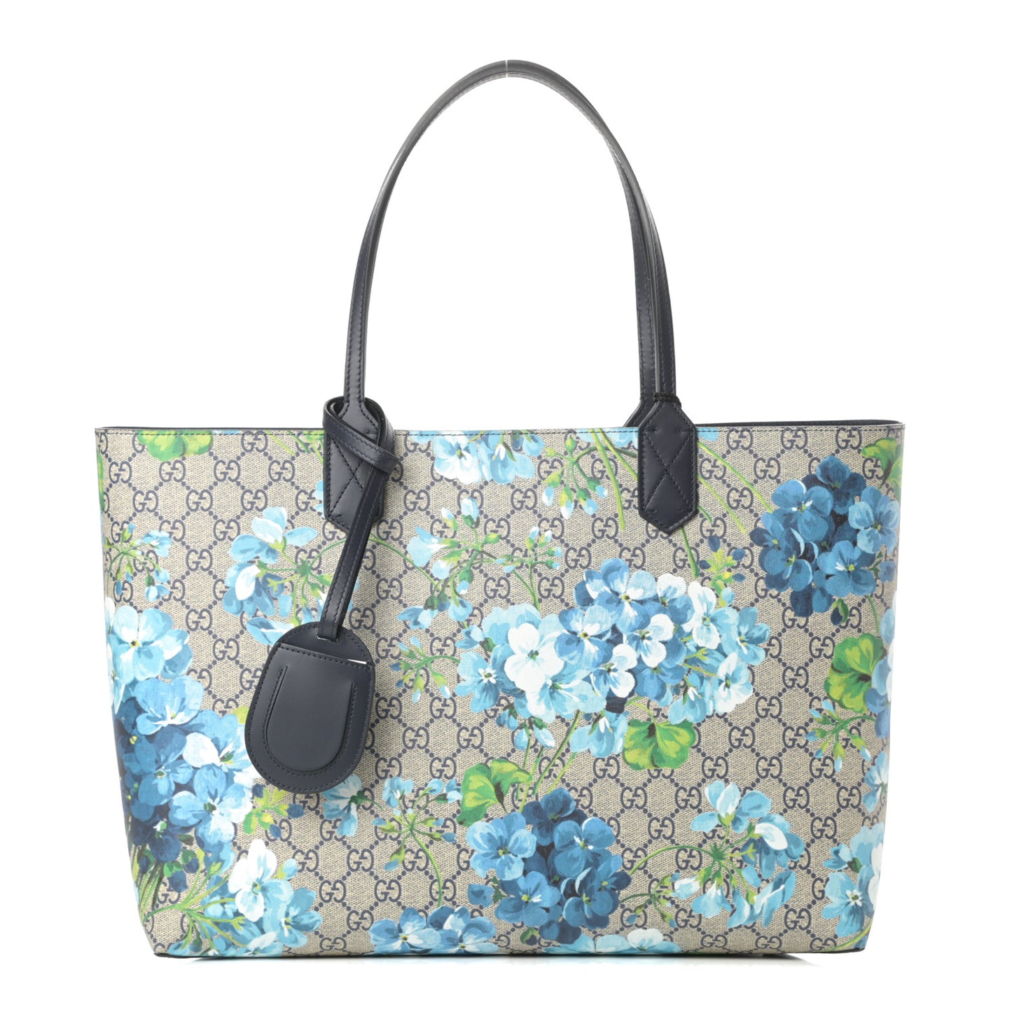 GG Supreme Monogram Blooms Medium Reversible Tote Beige Blue Navy