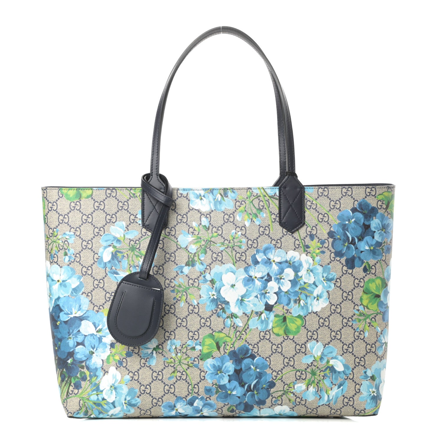 Gucci GG Supreme Monogram Blooms Medium Reversible Tote Beige Blue Navy 1 of 15
