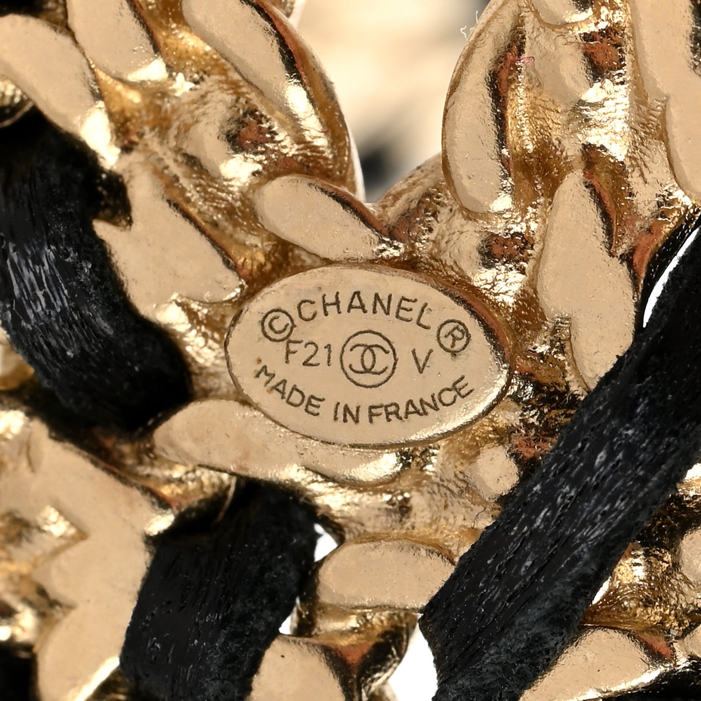Crystal Lambskin Chain CC Vintage Allure Stud Earrings Black Gold