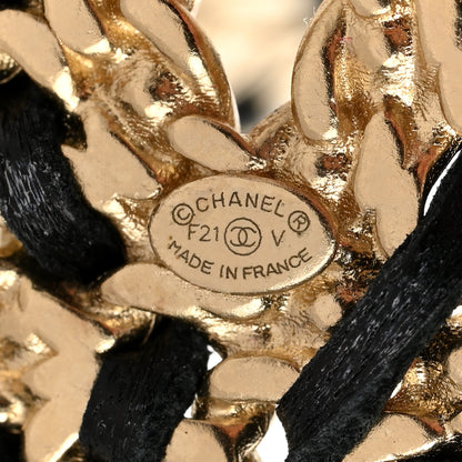 Chanel Crystal Lambskin Chain CC Vintage Allure Stud Earrings Black Gold 4 of 5