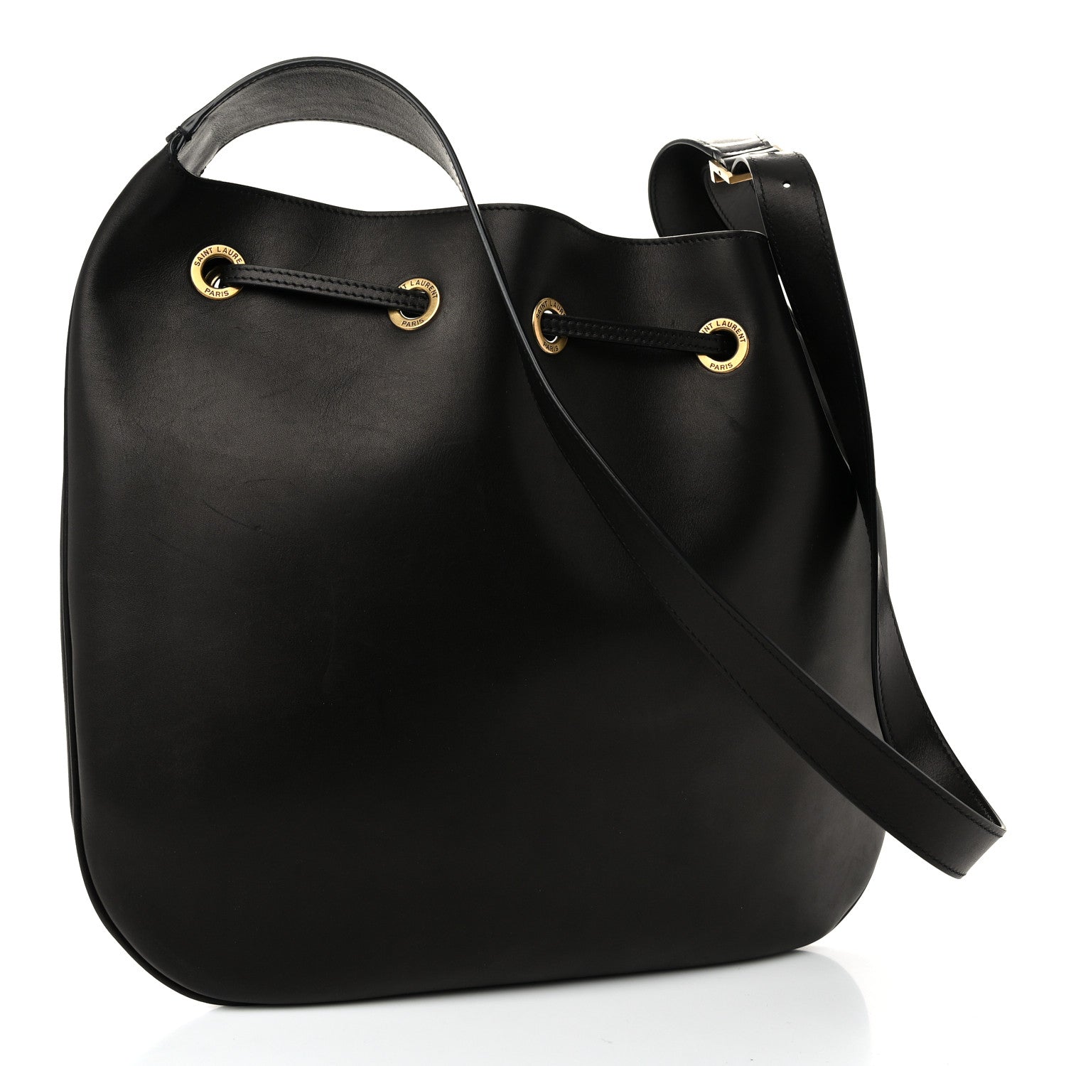 Saint Laurent Smooth Calfskin Paris VII Large Flat Hobo Black 4 of 11