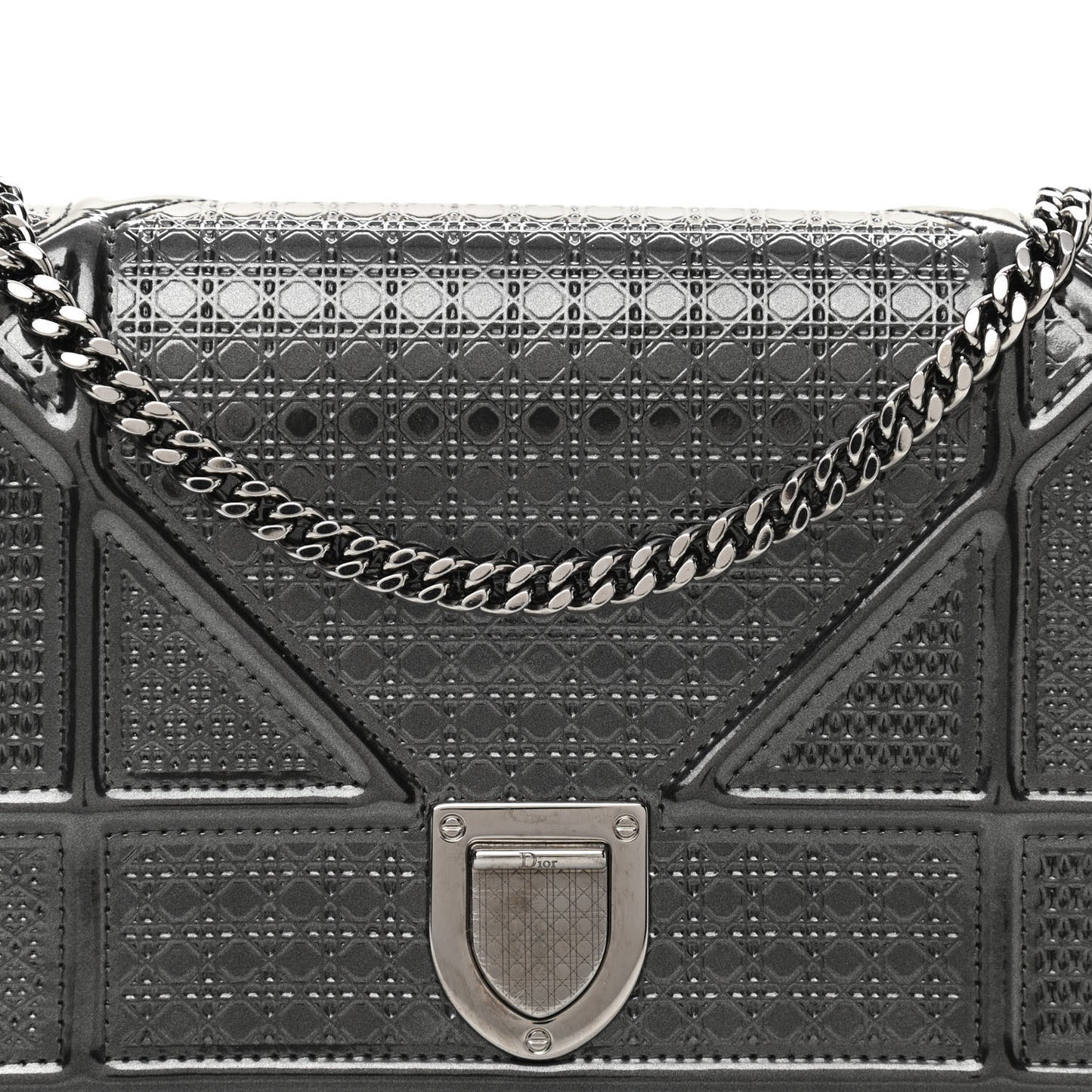 Metallic Patent Micro-Cannage Diorama Wallet on Chain Pouch Onyx Black