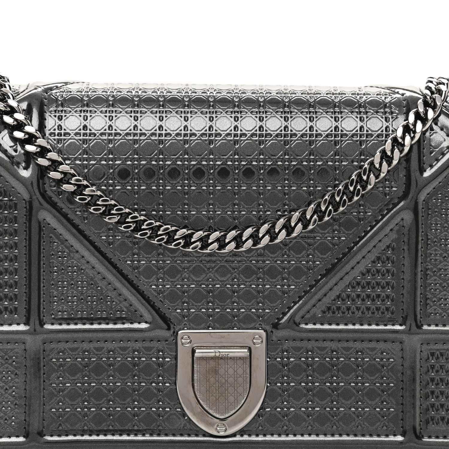 Christian Dior Metallic Patent Micro-Cannage Diorama Wallet on Chain Pouch Onyx Black 9 of 10