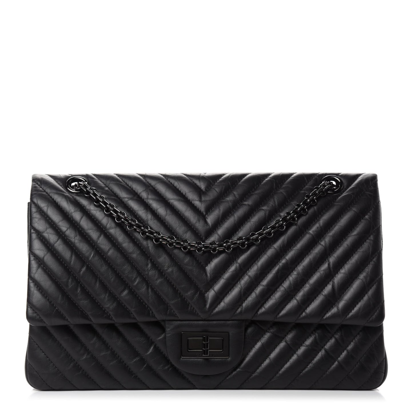 Aged Calfskin Chevron Quilted 2.55 Reissue 227 Flap So Black