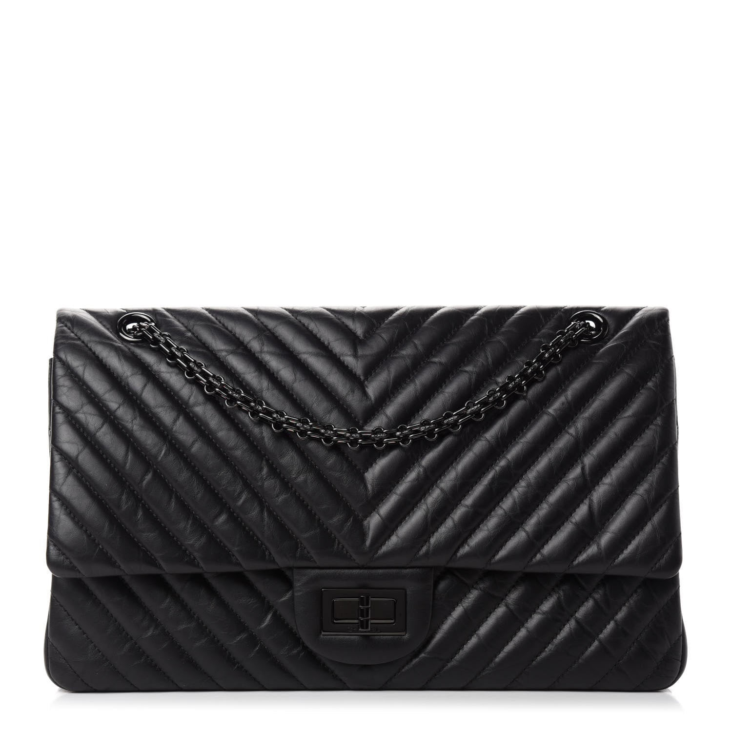 Chanel Aged Calfskin Chevron Quilted 2.55 Reissue 227 Flap So Black 1 of 12