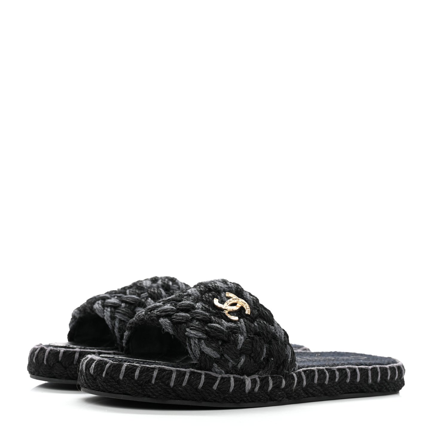 Knit Braided Slide Sandals 39 Black