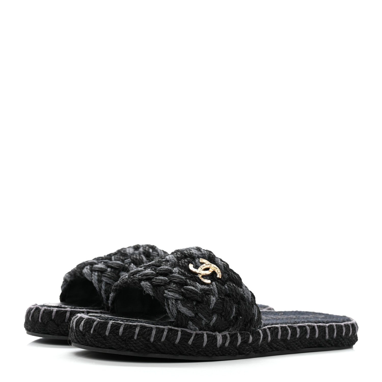 Chanel Knit Braided Slide Sandals 39 Black 3 of 10
