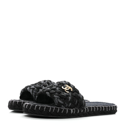 Chanel Knit Braided Slide Sandals 39 Black 3 of 10
