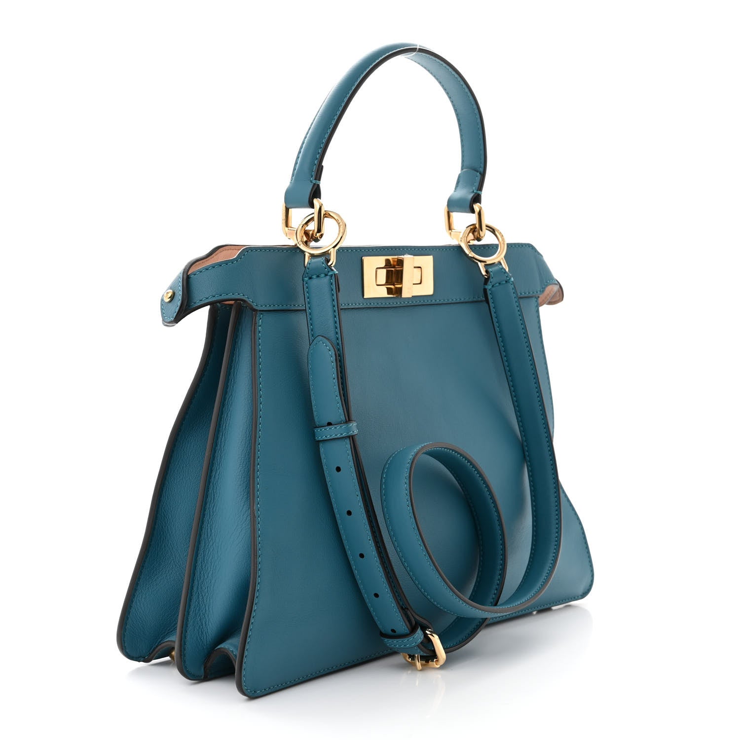 Fendi Vitello Seta Shiny Nappa Medium Peekaboo I SEE U Satchel Blue Velvet Light Rose 3 of 11