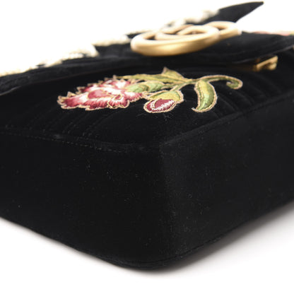 Gucci Velvet Matelasse Loved Embroidered Medium GG Marmont Shoulder Bag Black 6 of 11