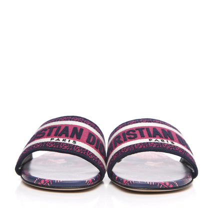 Christian Dior Canvas Embroidered Animals Dway Mules Slide Sandals 37 Deep Blue Fuchsia 2 of 8