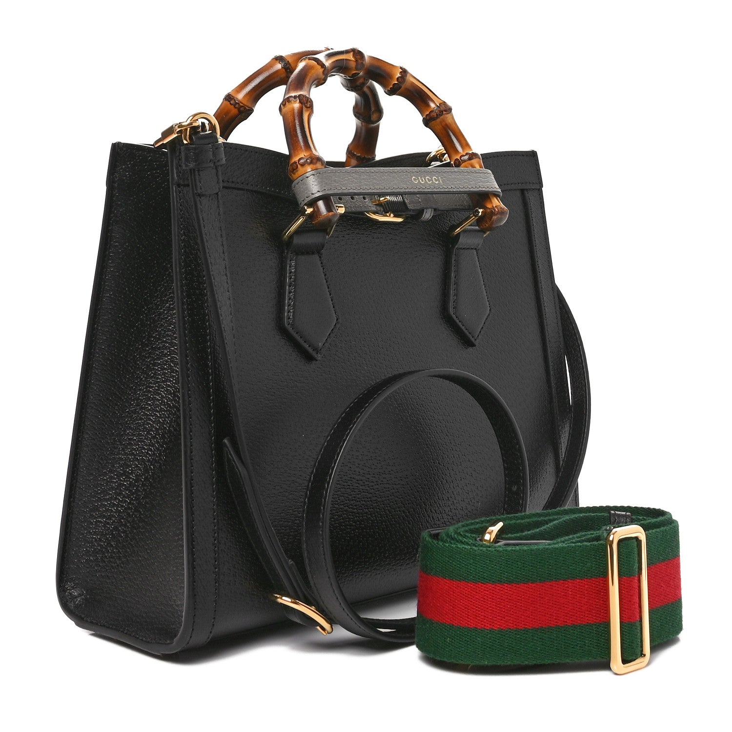 Gucci Textured Dollar Calfskin Web Small Diana Tote Bag Black Dusty Grey 3 of 10