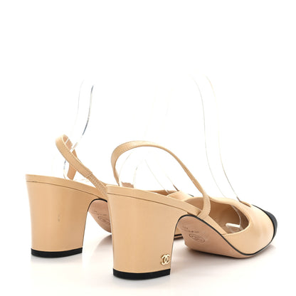 Chanel Lambskin Grosgrain Cap Toe CC Slingback Pumps 41 Beige Black 4 of 8