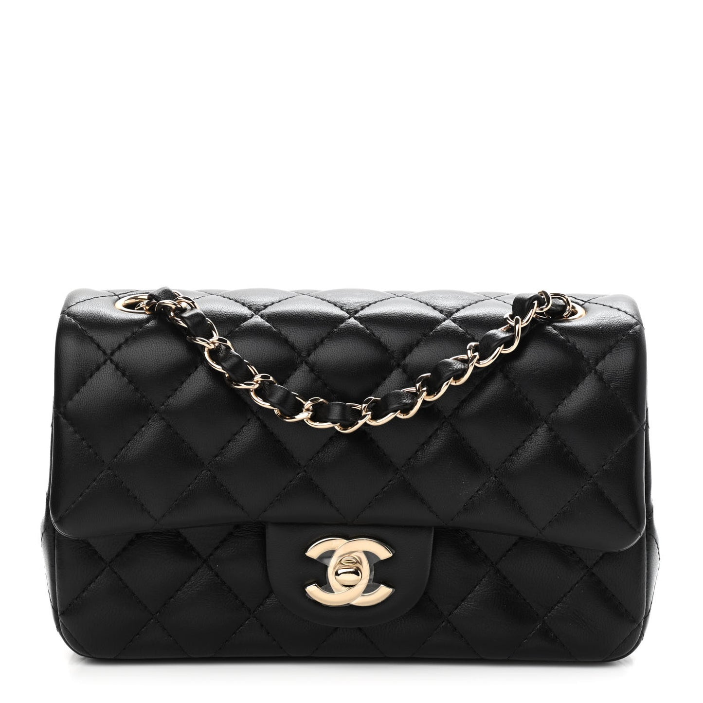 Lambskin Quilted Mini Rectangular Flap Black