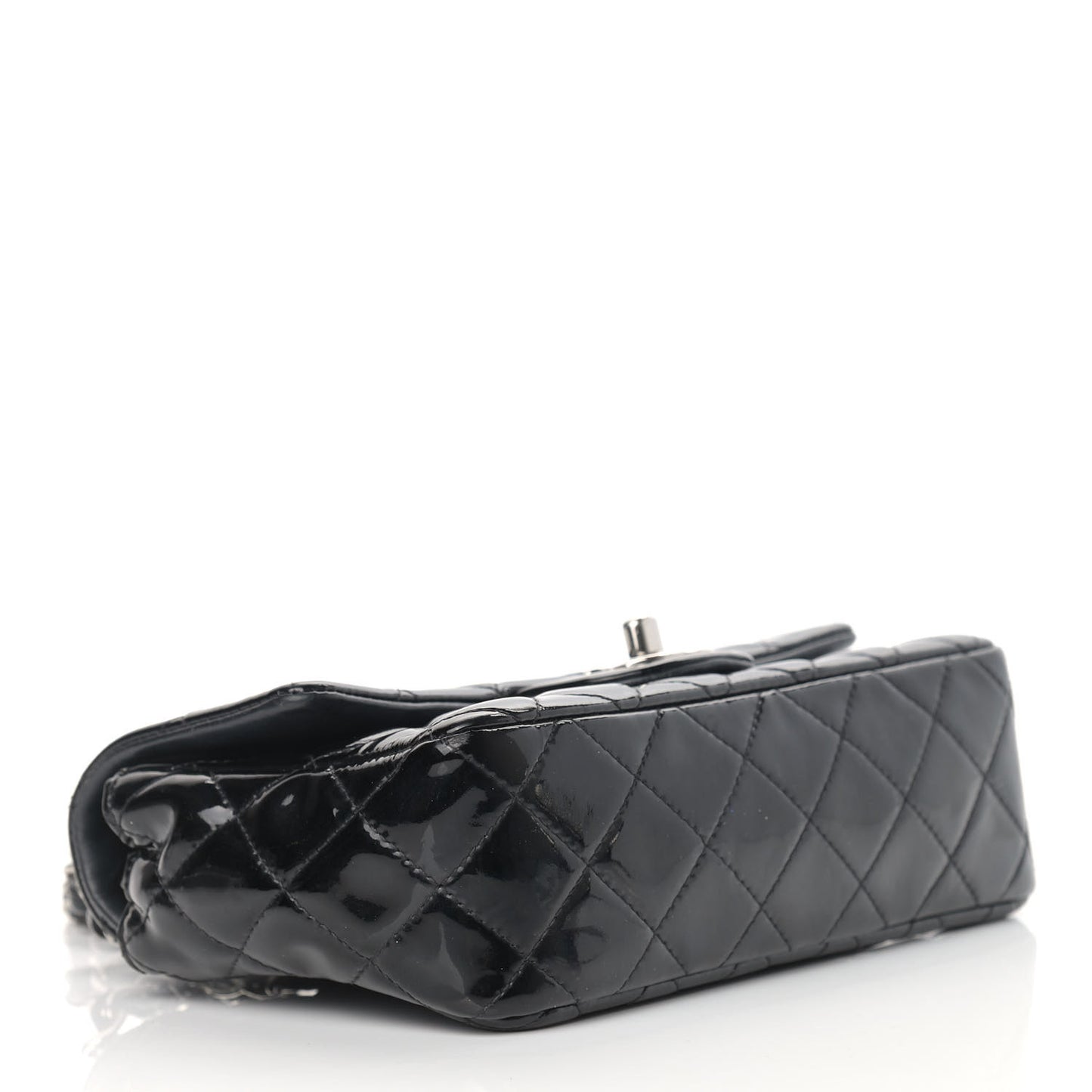 Patent Calfskin Quilted Mini Rectangular Flap Black