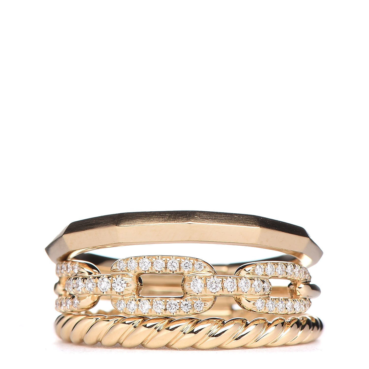 David Yurman 18K Yellow Gold Diamond 9.5mm Stax Three-Row Ring 54 6.75 1 of 7