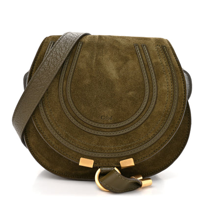 Chloe Suede Calfskin Small Marcie Saddle Bag Deep Olive 1 of 10