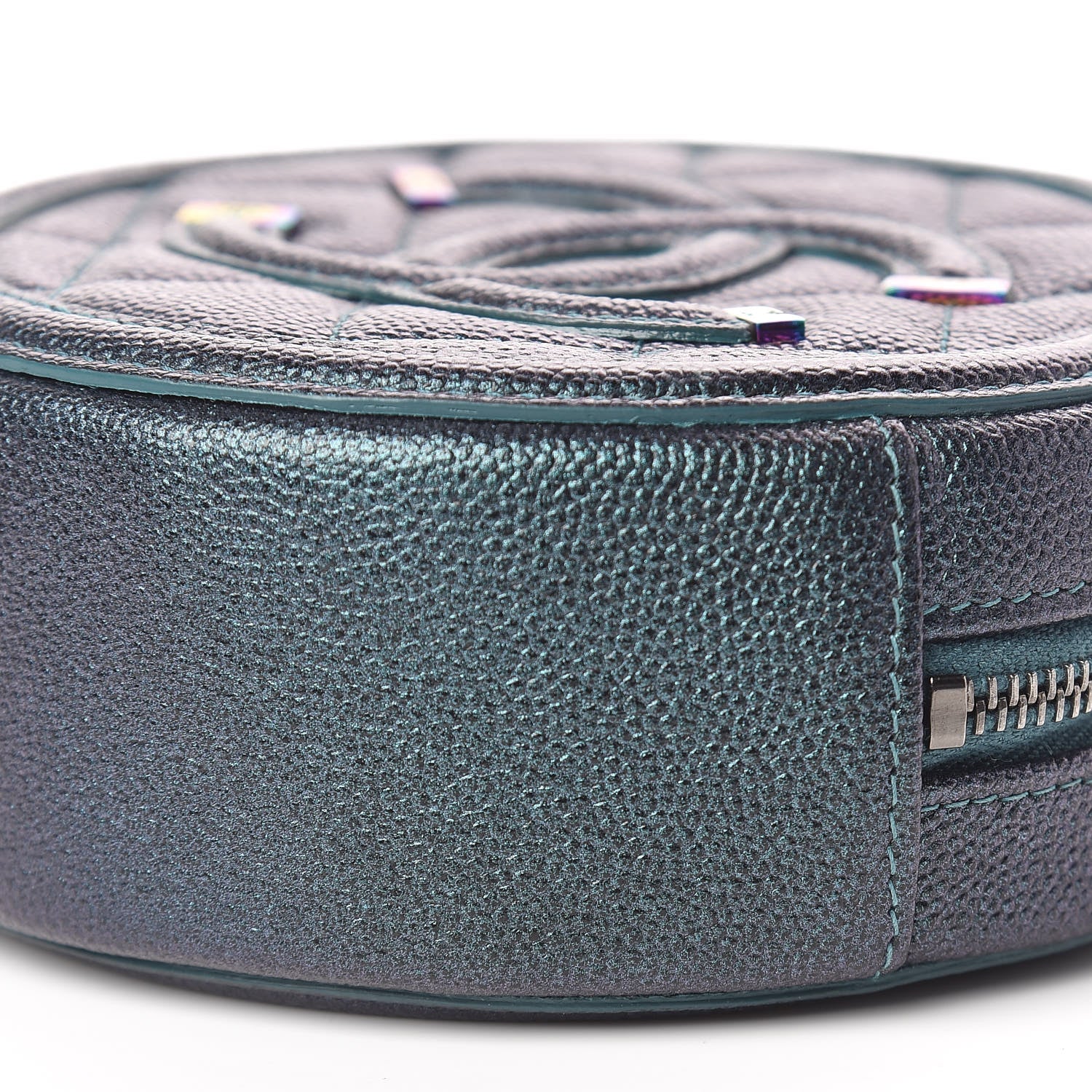 Chanel Iridescent Caviar Quilted Round Filigree Crossbody Dark Turquoise 9 of 11
