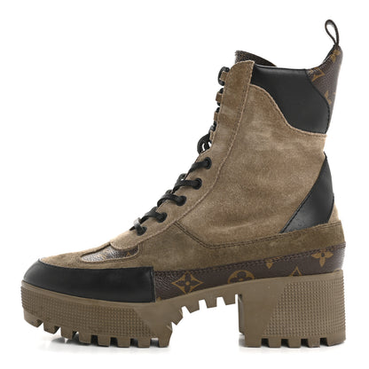 Louis Vuitton Suede Calfskin Monogram Laureate Platform Desert Boots 37.5 Taupe 1 of 17