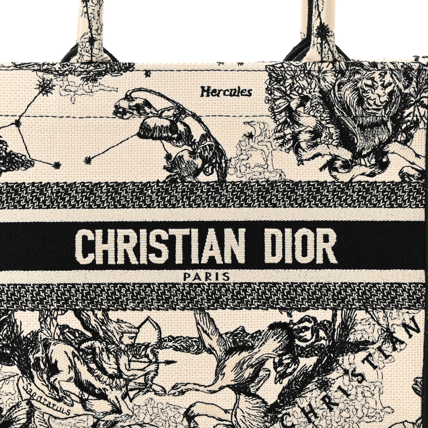 Canvas Embroidered Small Zodiac Toile De Jouy Book Tote Latte