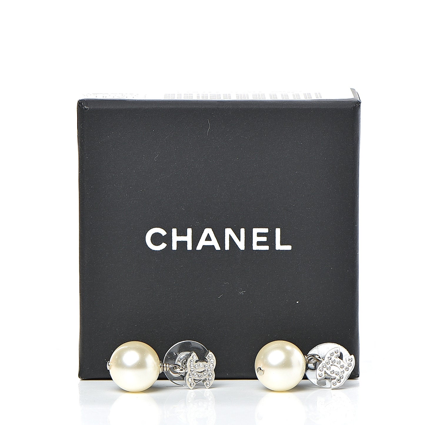 Crystal Pearl CC Drop Earrings Silver Pearly White