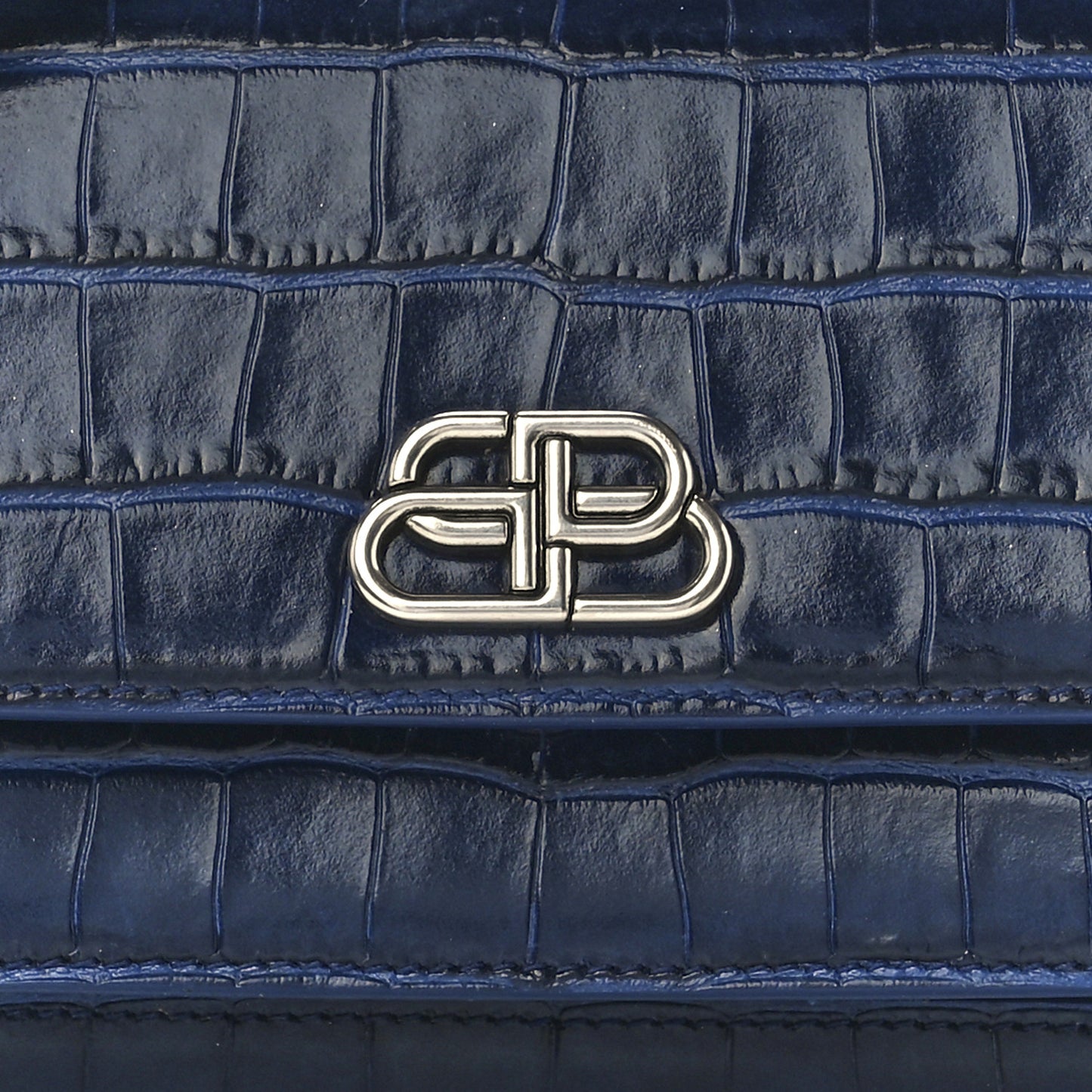 Shiny Calfskin Crocodile Embossed XS Sharp Top Handle Bag Navy