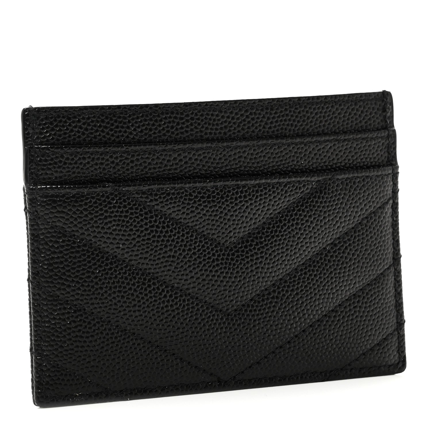 Saint Laurent Grain De Poudre Matelasse Chevron Monogram Credit Card Case Black 3 of 8