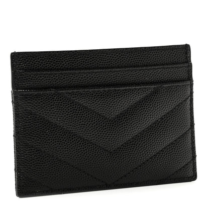 Saint Laurent Grain De Poudre Matelasse Chevron Monogram Credit Card Case Black 3 of 8