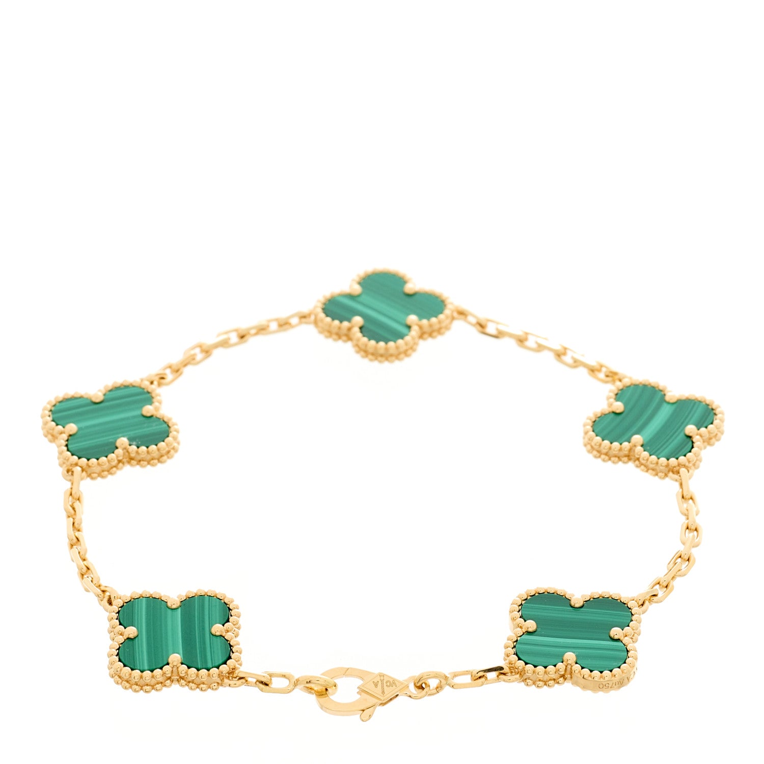 Van Cleef & Arpels 18K Yellow Gold Malachite 5 Motifs Vintage Alhambra Bracelet 2 of 5