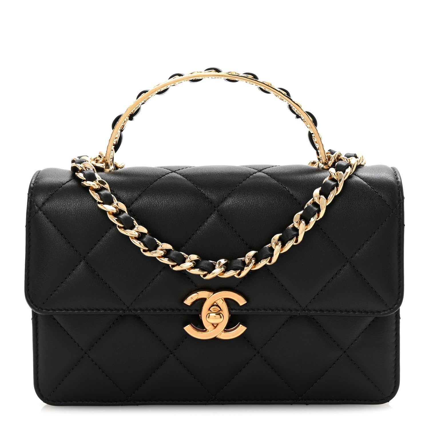 Chanel Shiny Calfskin Quilted Mini Metal Top Handle Flap Black 1 of 10