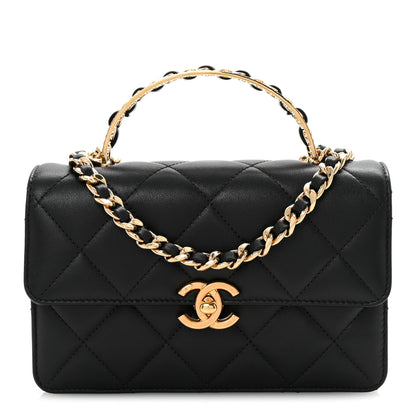 Chanel Shiny Calfskin Quilted Mini Metal Top Handle Flap Black 1 of 10