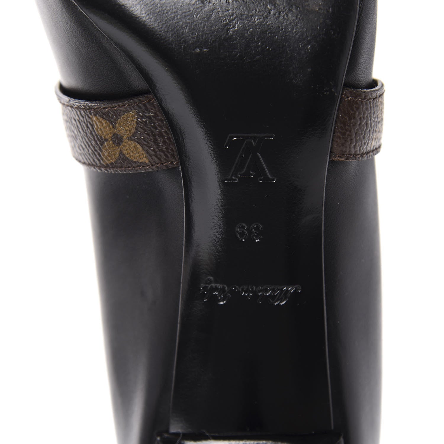 Louis Vuitton Calfskin Patent Monogram Cross Strap Pumps 39 Black 10 of 11