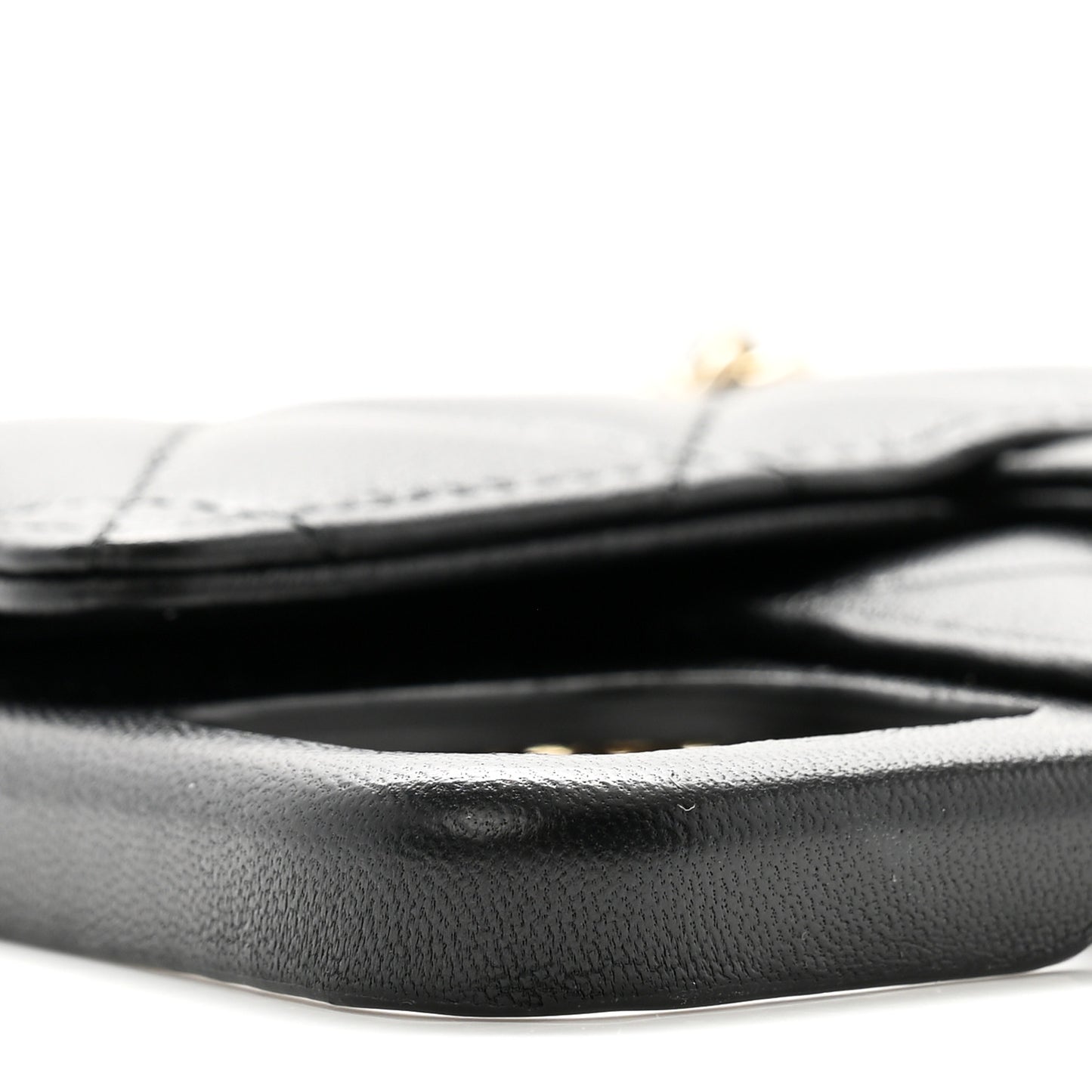 Lambskin Quilted Pearl Crush iPhone XII Pro Holder With Chain Black