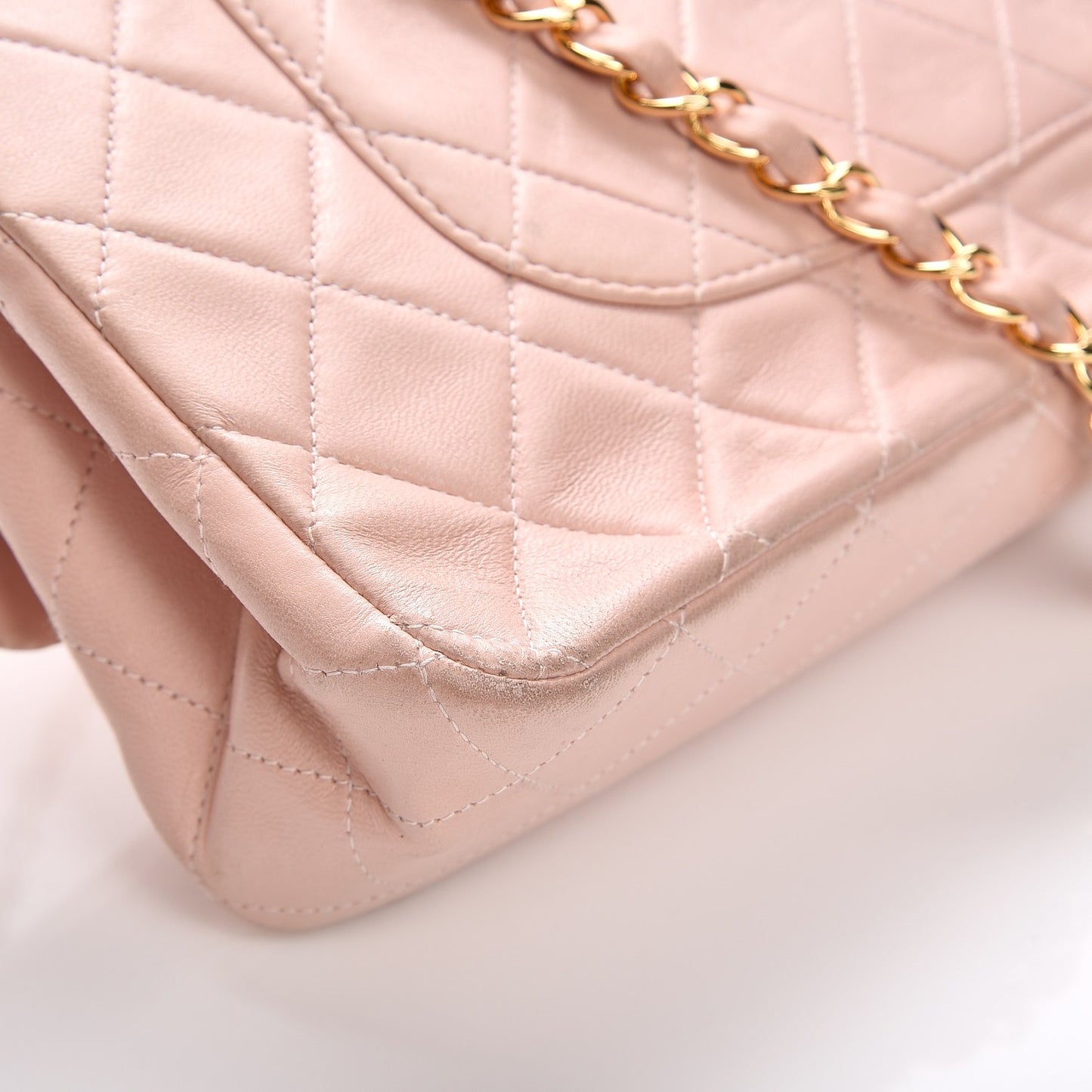 Lambskin Quilted Medium Double Flap Light Pink