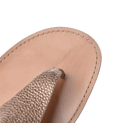 Valentino Garavani Metallic Pebbled Calfskin Rockstud Ankle Wrap Flat Thong Sandals 41 Skin 9 of 12