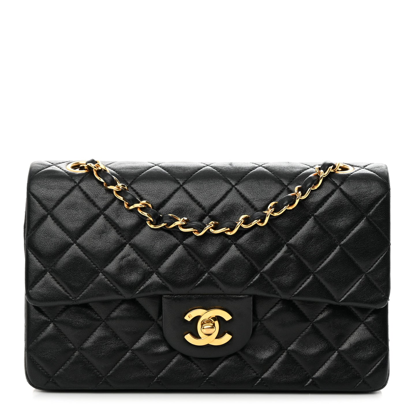 Lambskin Quilted Small Double Flap Black