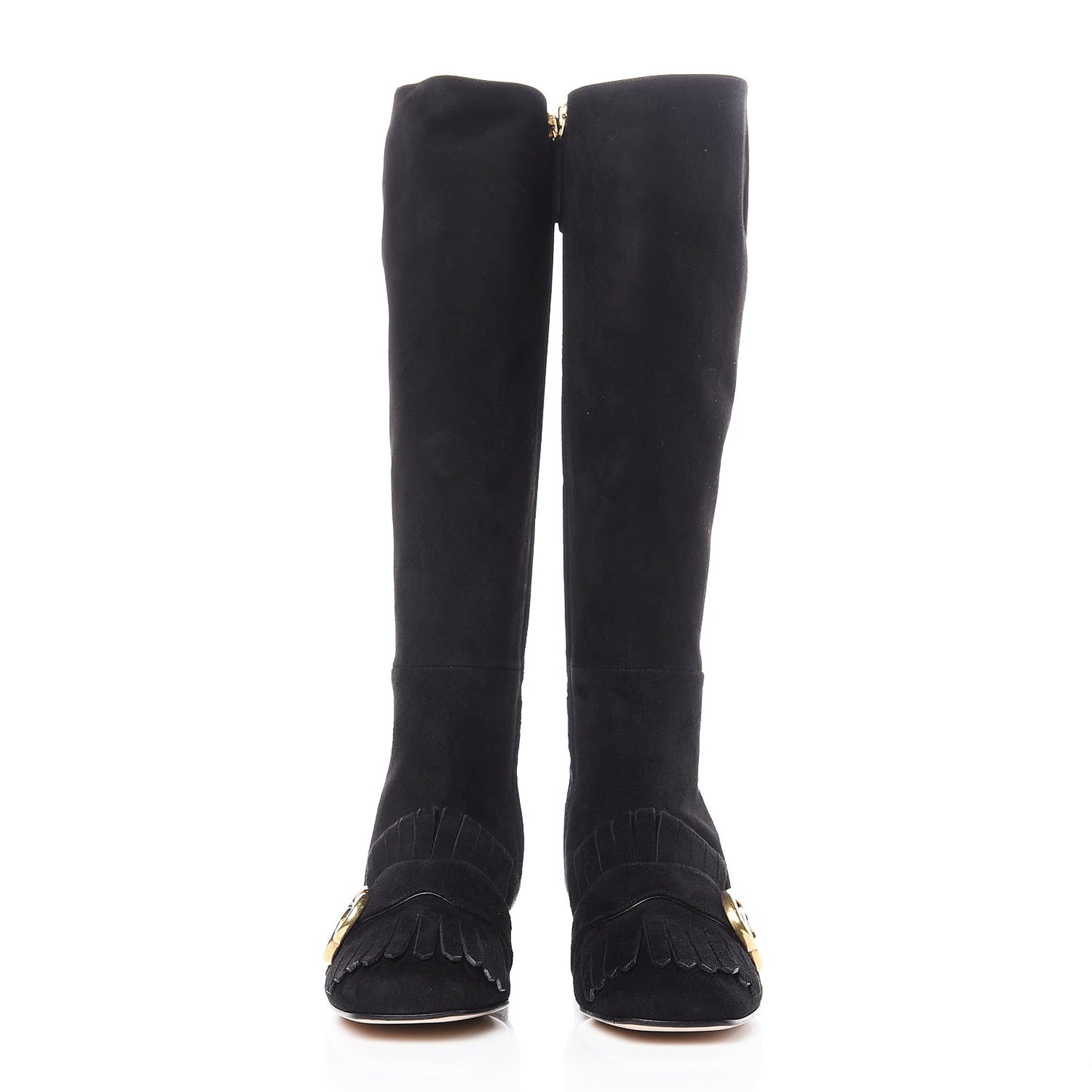 Kid Scamosciato GG Marmont Fringe Knee High Boots 35.5 Black