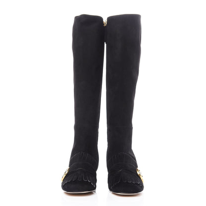 Gucci Kid Scamosciato GG Marmont Fringe Knee High Boots 35.5 Black 3 of 9