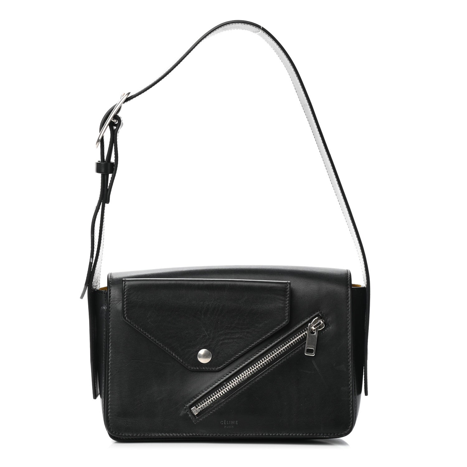 Celine Natural Calfskin Medium Biker Case Shoulder Bag Black Sunflower 1 of 9