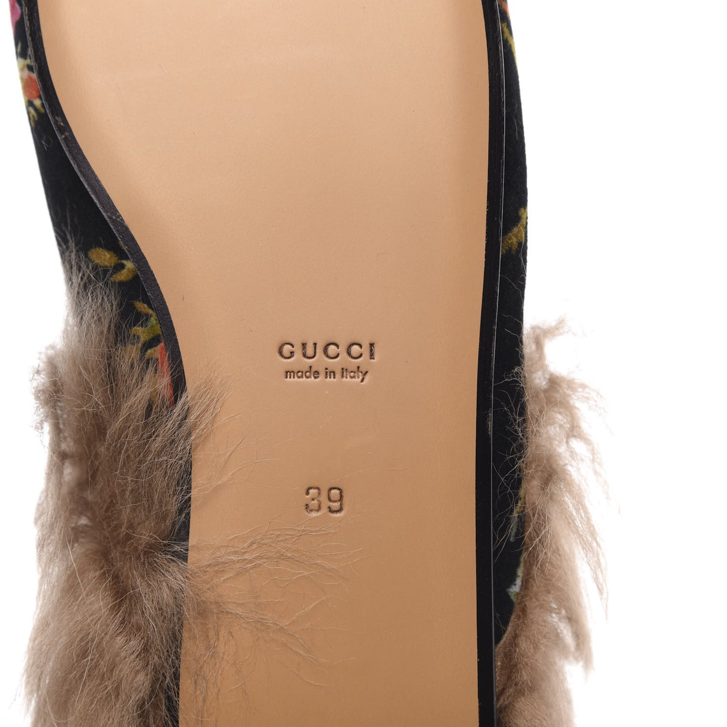Velvet Fur Floral Womens Princetown Slippers 39 Black
